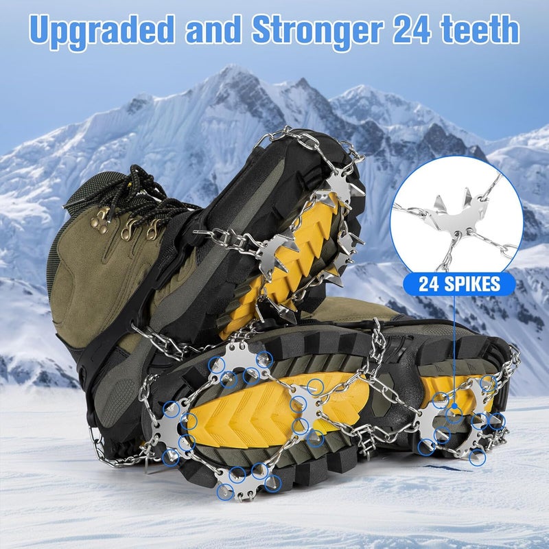 Tomaje 24 Spikes Crampons for Shoes, Anti Slip Ice Cleats for Shoes and Boots, Traction Ice Snow Grip with Stainless Steel Spikes and Silicone Men Women for Hiking, Walking, Climbing, Jogging,Fishing - Image 2